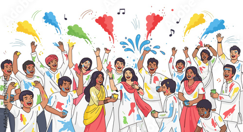 Joyful Diverse Crowd Celebrating Holi Festival