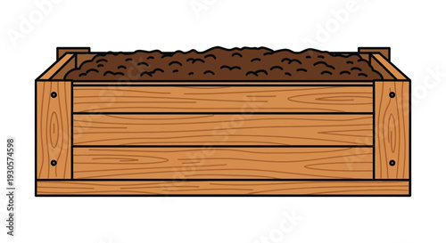A simple illustration depicts a wooden crate filled with soil exhibiting a stark black silhouette high quality professional detailed modern elegant