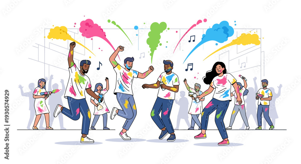 Fototapeta premium Joyful Friends Dancing Holi Celebration