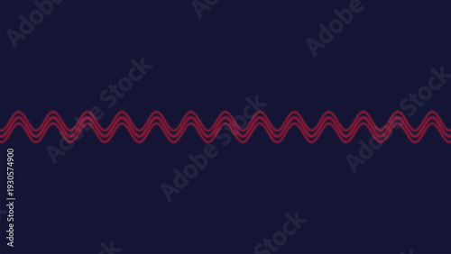 Minimal Red Sine Wave Across Dark Navy Background Abstract.