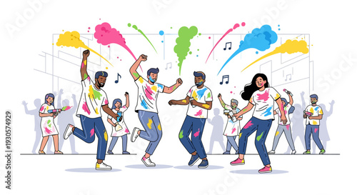 Joyful Friends Dancing Holi Celebration