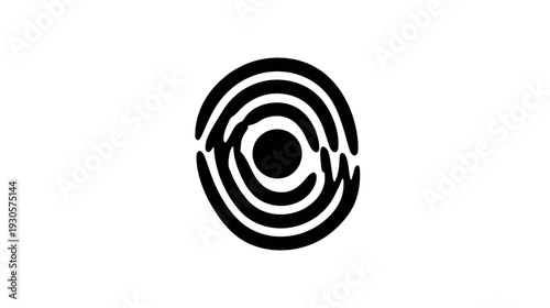 A stylized black and white circular design. It has concentric arcs and an inner dark circle