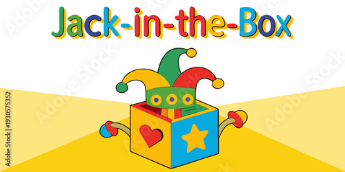 Jack in the box toy with a colorful clown popping out of its box