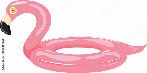 A vibrant pink flamingo shaped inflatable pool float against white