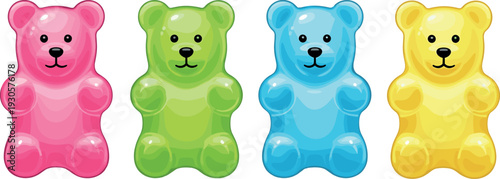 Colorful Gummy Bear Candy Set with Glossy Jelly Sweet Cartoon Style Vector Illustration