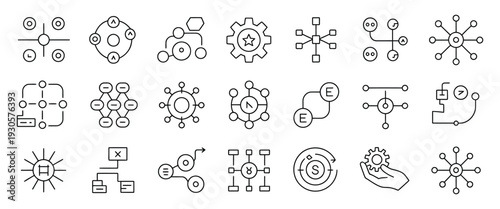 AI automation workflow icon set including chart, flow, funnel, process, smart and more icons, editable vector stroke collection for digital platforms, saas applications and process optimisation design