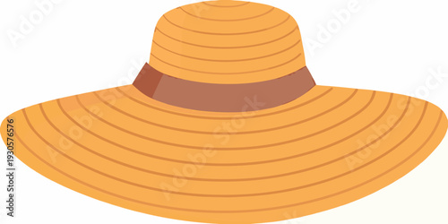 A brightly colored straw sunhat with a brown ribbon detail