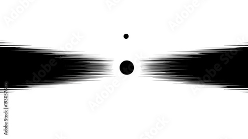 Abstract black and white composition with two horizontal swaths and three circles