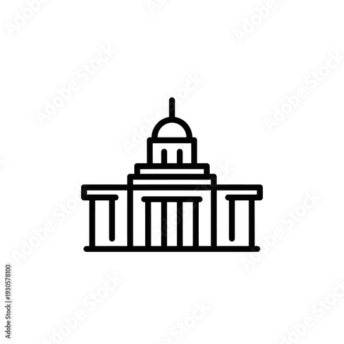 Minimalist Line Art Illustration of a Historic Government Building in Black and White