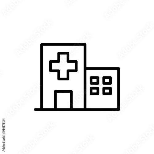 Minimalist Line Art Illustration of a Hospital Building with Medical Cross