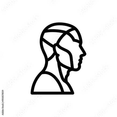 Minimalist Line Art Illustration of a Human Skull in Profile View