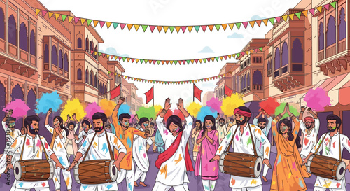 Vibrant Holi Festival Street Parade