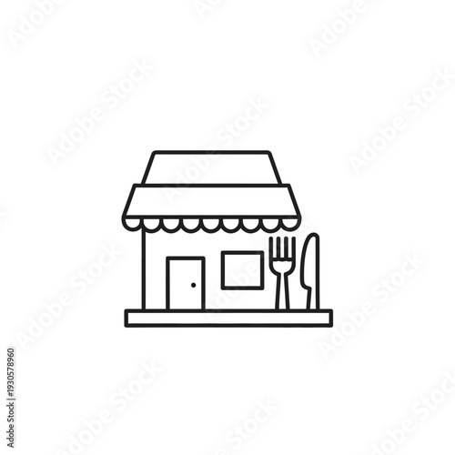 Minimalist Line Art Illustration of Small Caf? with Outdoor Seating and Canopy