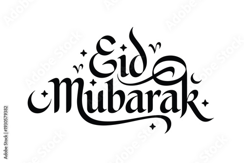 Eid Mubarak hand lettering typography with stars isolated on white background
