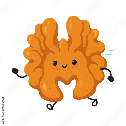 Walnut brain character running smiling happy healthy food