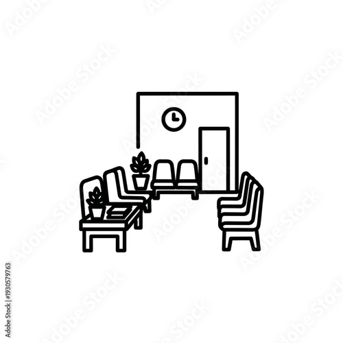 Minimalist Modern Meeting Room Interior with Seating and Wall Clock
