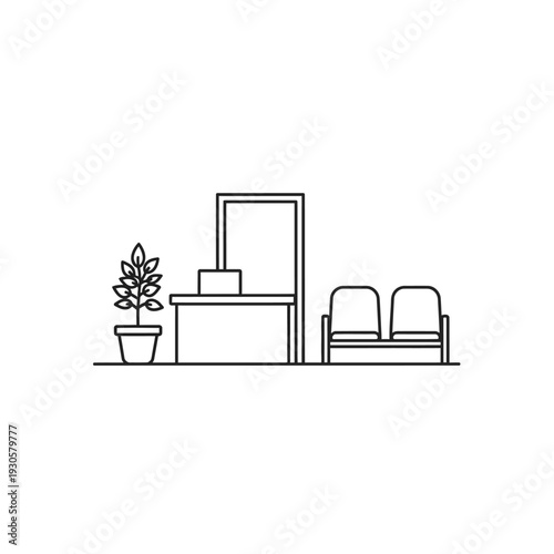 Minimalist Modern Office Entrance Scene with Desk and Seating Area