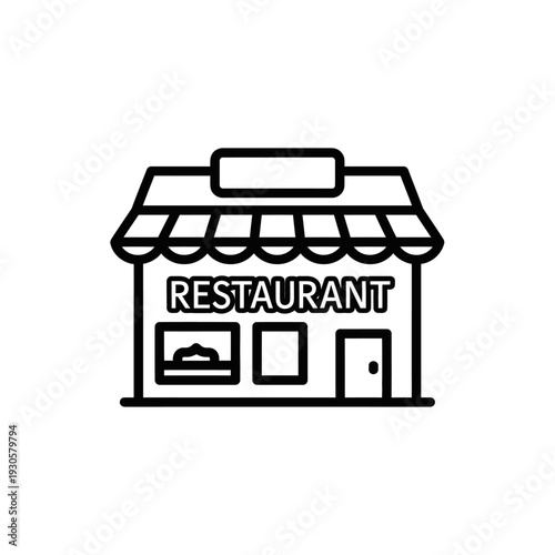 Minimalist Line Drawing of a Small Restaurant Building with Storefront and Awnings