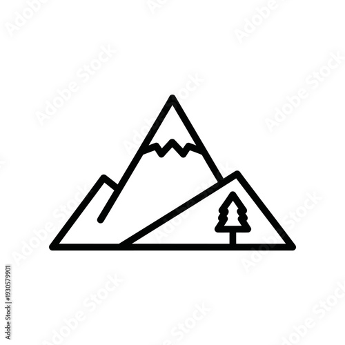 Minimalist Mountain Landscape Icon with Hiking and Nature Elements