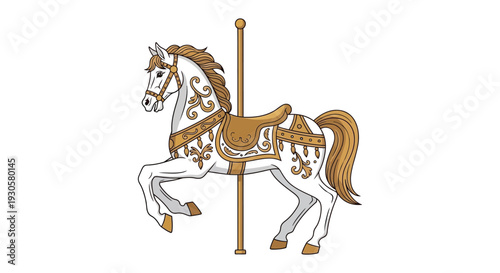 An ornate carousel horse stands poised with detailed decorations showcasing a classic elegant silhouette high quality professional modern stylish clean crisp