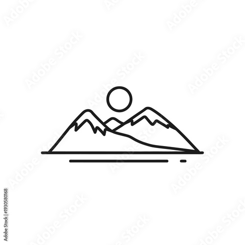Minimalist Mountain Landscape with Sun Illustration for Nature and Travel Themes