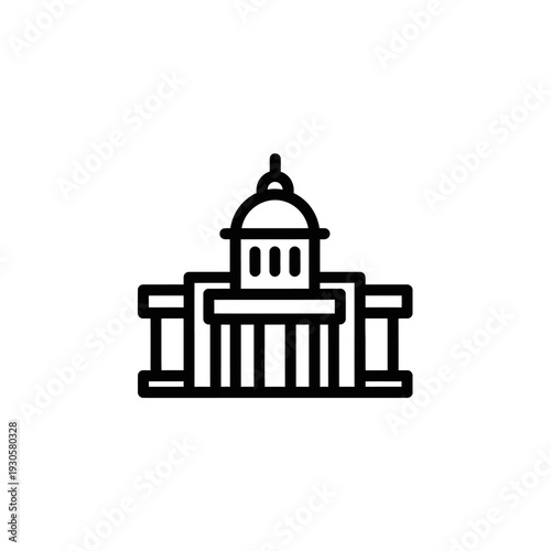 Minimalist Line Illustration of a Government Building with Dome and Columns