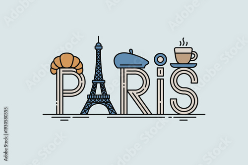 Paris City Landmarks Line Art Typography Design