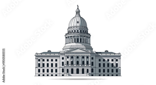 An illustrated depiction of a stately capitol building with neoclassical architecture rendered as a striking silhouette high quality professional detailed modern