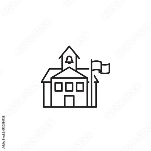 Minimalist School Building Icon With Bell and Flag Illustration for Education Themes