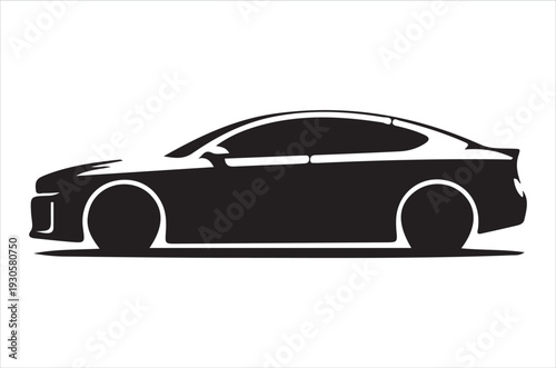 Sleek black silhouette of a modern sports car in profile view