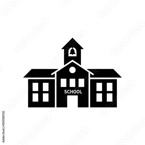 Minimalist School Building Icon with Bell Tower for Education and Learning Concepts
