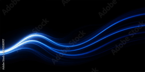 Abstract blue wave design featuring futuristic neon lines and fractal motion patterns on a dark digital backdrop creates a light energy effect texture for an artistic wallpaper illustration