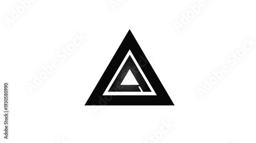 A black and white graphic featuring a series of nested triangles, creating a layered, abstract effect