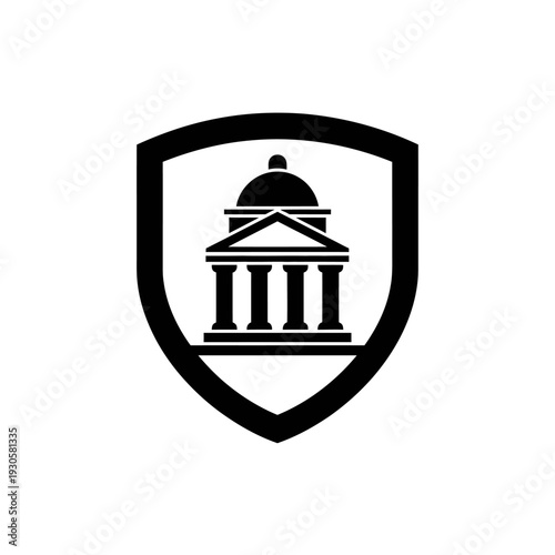Minimalist Shield Icon with Building and Dome Design for Security and Protection