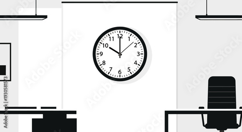 Office Clock on White Background.
