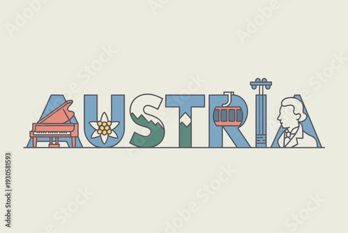 Austria Travel and Culture Landmarks Concept Illustration
