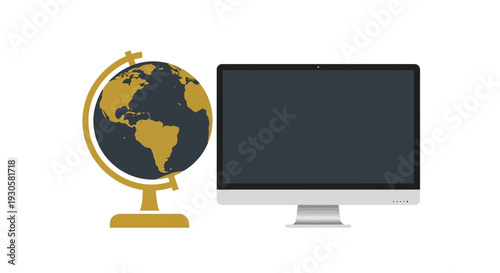 Globe and Computer Monitor Illustration.