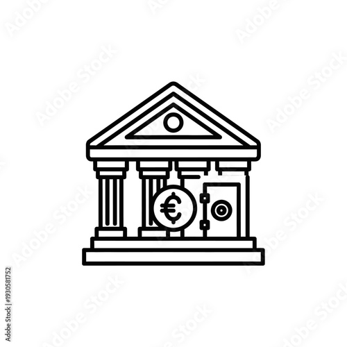 Modern Bank Building with Currency Coin and Safe Vault Illustration