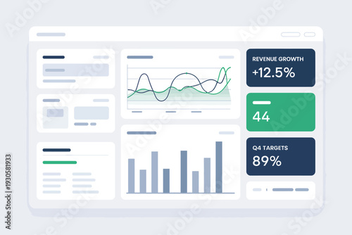 Modern Business Dashboard with Growth Statistics and Charts
