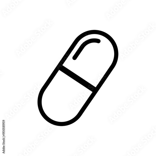 Minimalistic Black and White Pill Icon for Medical or Healthcare Design