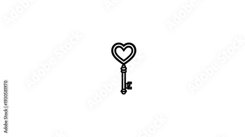 A black and white illustration of a skeleton key with a heart-shaped top