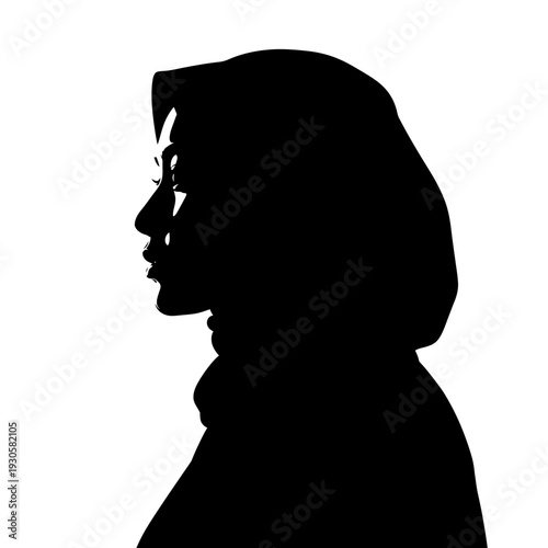 Elegant Silhouette of a Woman in Profile, Wearing a Hijab.