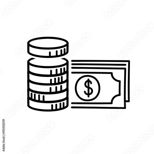 Minimalistic Illustration of Coins and Money for Financial and Wealth Concepts