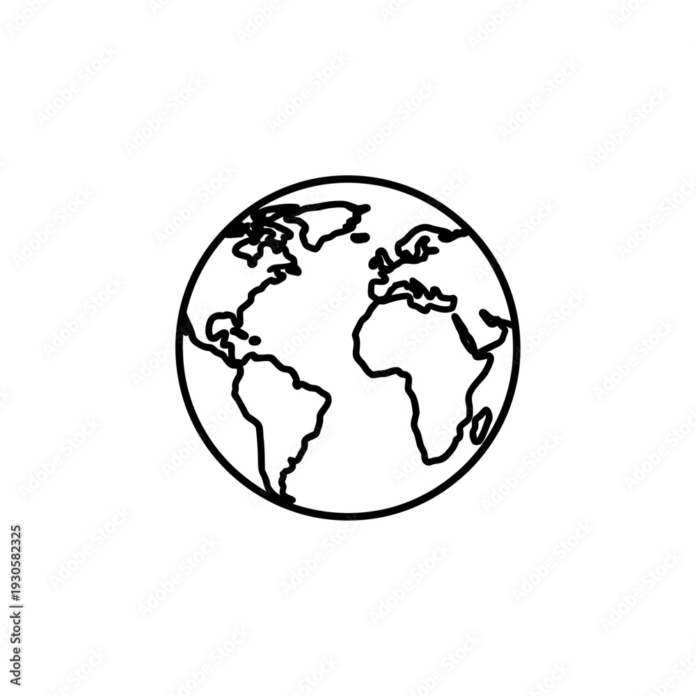 Fototapeta premium Minimalistic Line Drawing of Globe Earth Highlighting Continents and Oceans for Global Awareness