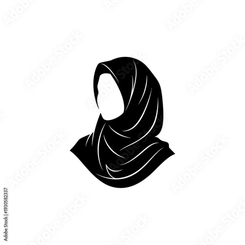 Elegant Silhouette of a Woman Wearing a Black Hijab, Modern Design.
