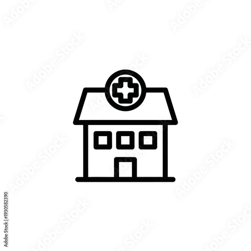 Modern Healthcare Facility with Medical Cross Sign for Hospital or Clinic