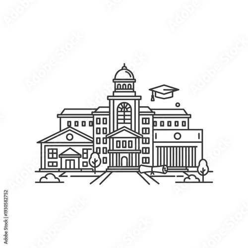 Modern University Campus Building with Educational Environment Illustration