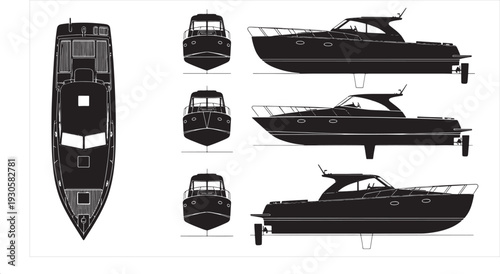 Speed Boat Blueprint – Luxury Marine Vehicle CAD Technical Drawing