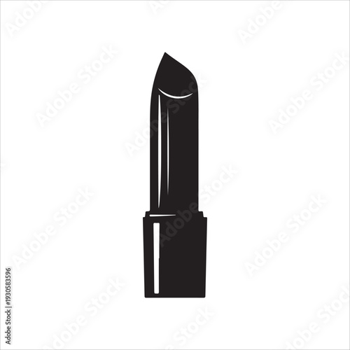 A simple black silhouette icon of an open lipstick tube.