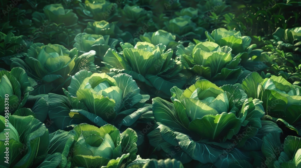 Obraz premium A lush green cabbage field from an aerial perspective. 